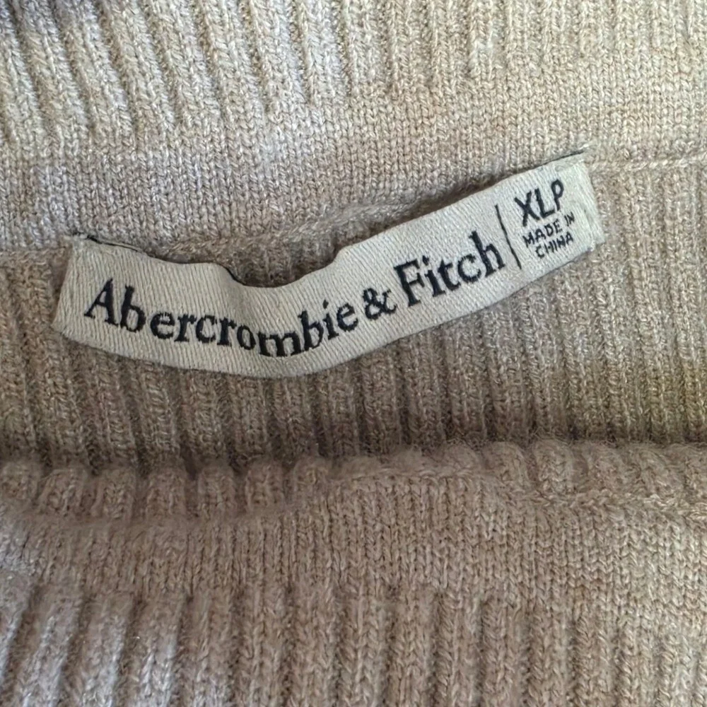 Abercrombie Ribbed Knit Maxi Dress XLP Tan Off Shoulder Quiet Luxury Sweater